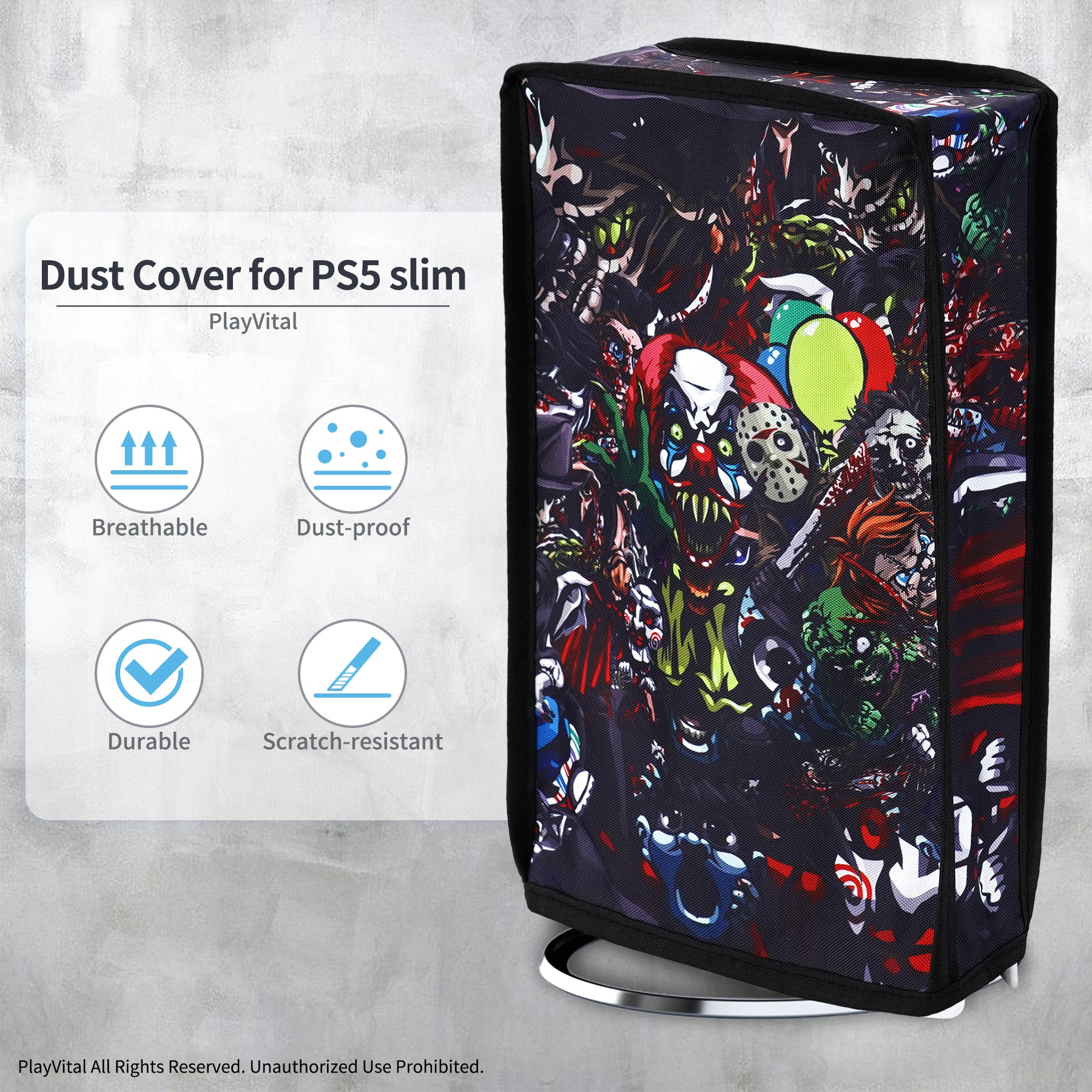 PlayVital Vertical Dust Cover for ps5 Slim Digital Edition(The New Smaller Design), Nylon Dust Proof Protector Waterproof Cover Sleeve for ps5 Slim Console - Scary Party - JKSPFH005 PlayVital