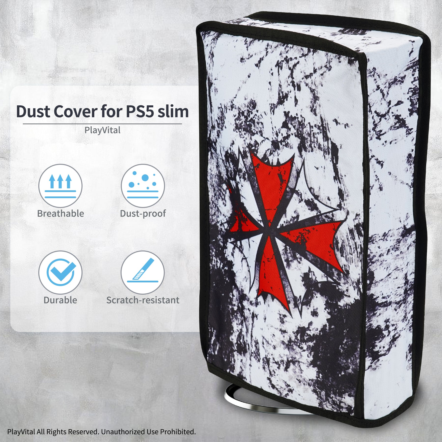 PlayVital Vertical Dust Cover for ps5 Slim Disc Edition(The New Smaller Design), Nylon Dust Proof Protector Waterproof Cover Sleeve for ps5 Slim Console - Biohazard - BMYPFH003 PlayVital