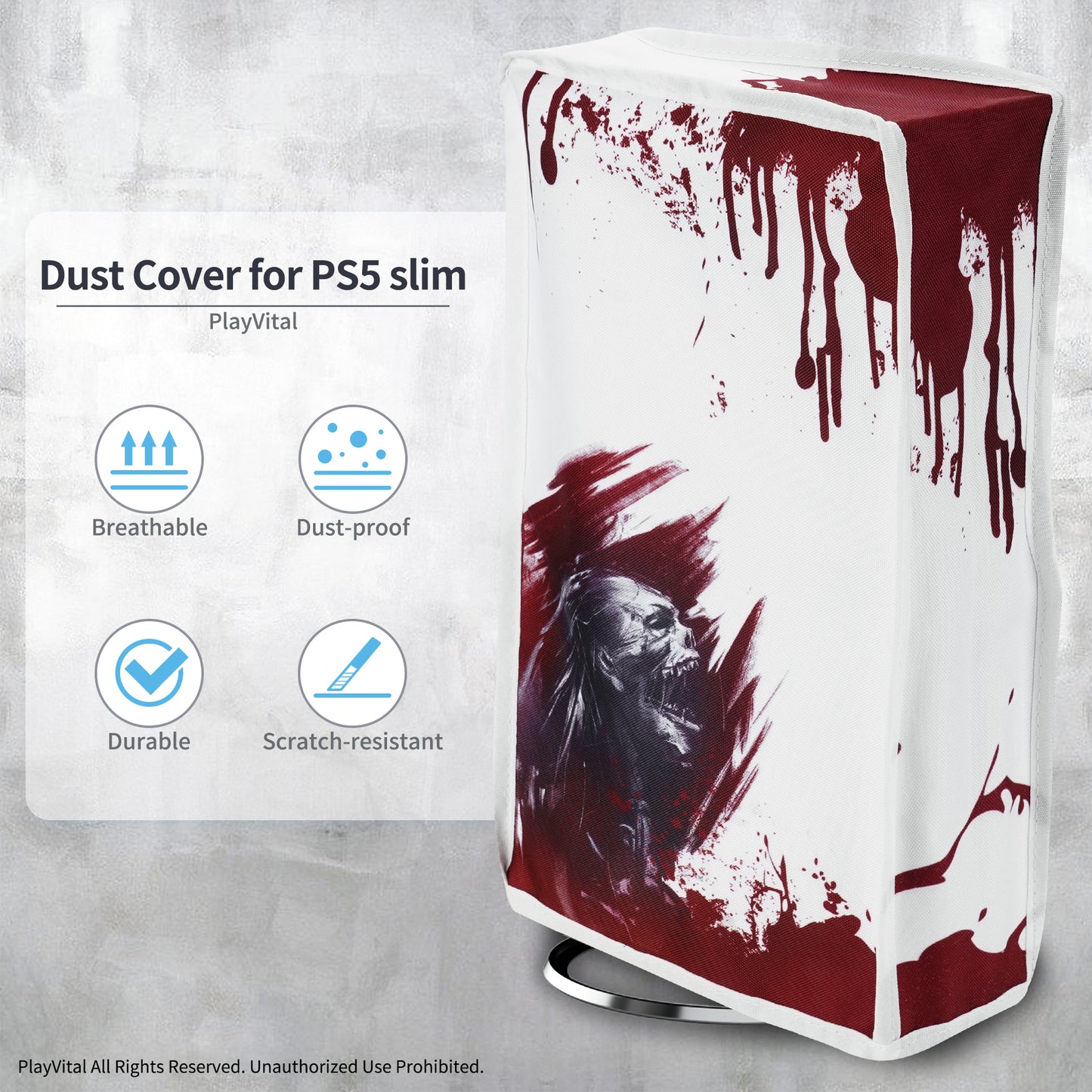 PlayVital Vertical Dust Cover for ps5 Slim Disc Edition(The New Smaller Design), Nylon Dust Proof Protector Waterproof Cover Sleeve for ps5 Slim Console - Blood Zombie - BMYPFH008 PlayVital