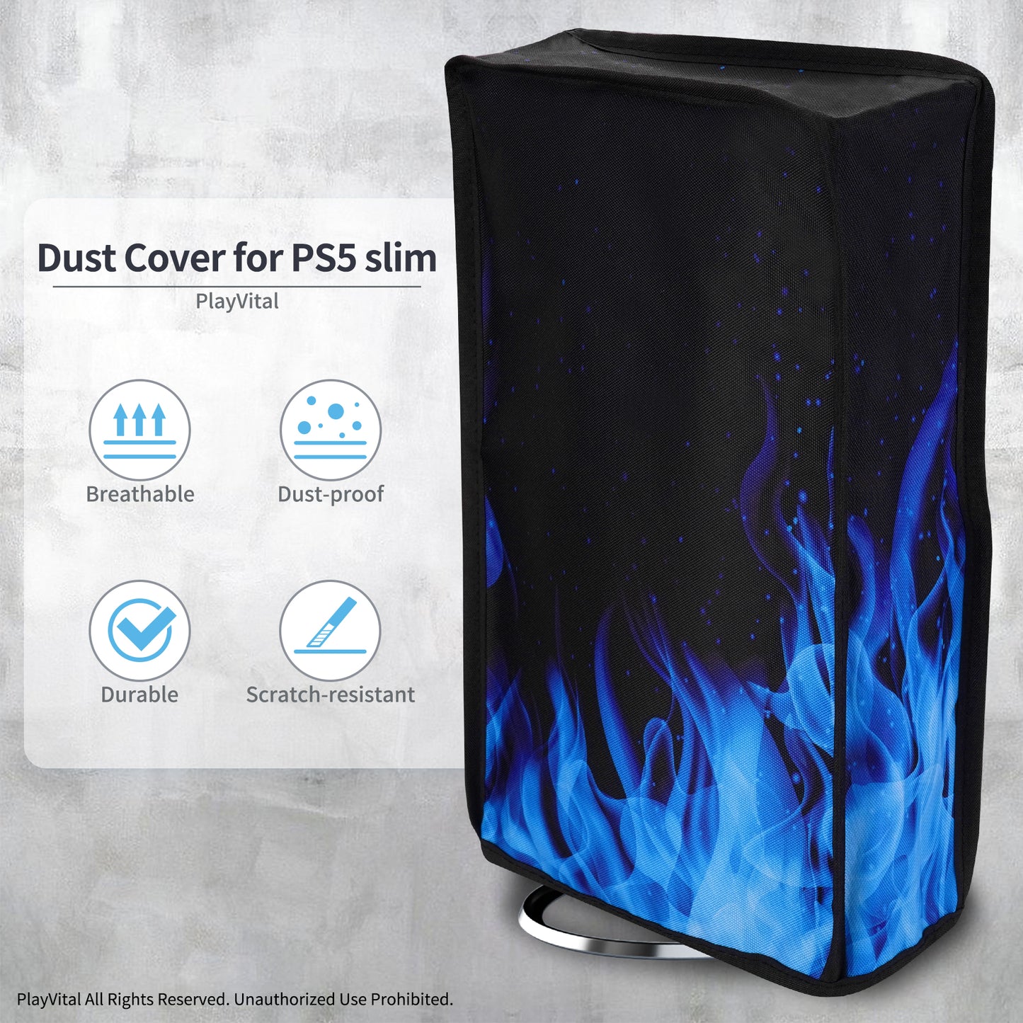 PlayVital Vertical Dust Cover for ps5 Slim Disc Edition(The New Smaller Design), Nylon Dust Proof Protector Waterproof Cover Sleeve for ps5 Slim Console - Blue Flame - BMYPFH006 PlayVital