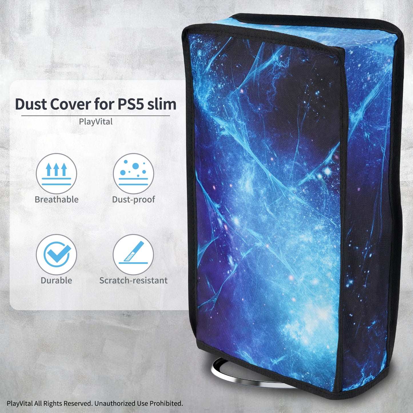 PlayVital Vertical Dust Cover for ps5 Slim Disc Edition(The New Smaller Design), Nylon Dust Proof Protector Waterproof Cover Sleeve for ps5 Slim Console - Blue Nebula - BMYPFH004 PlayVital