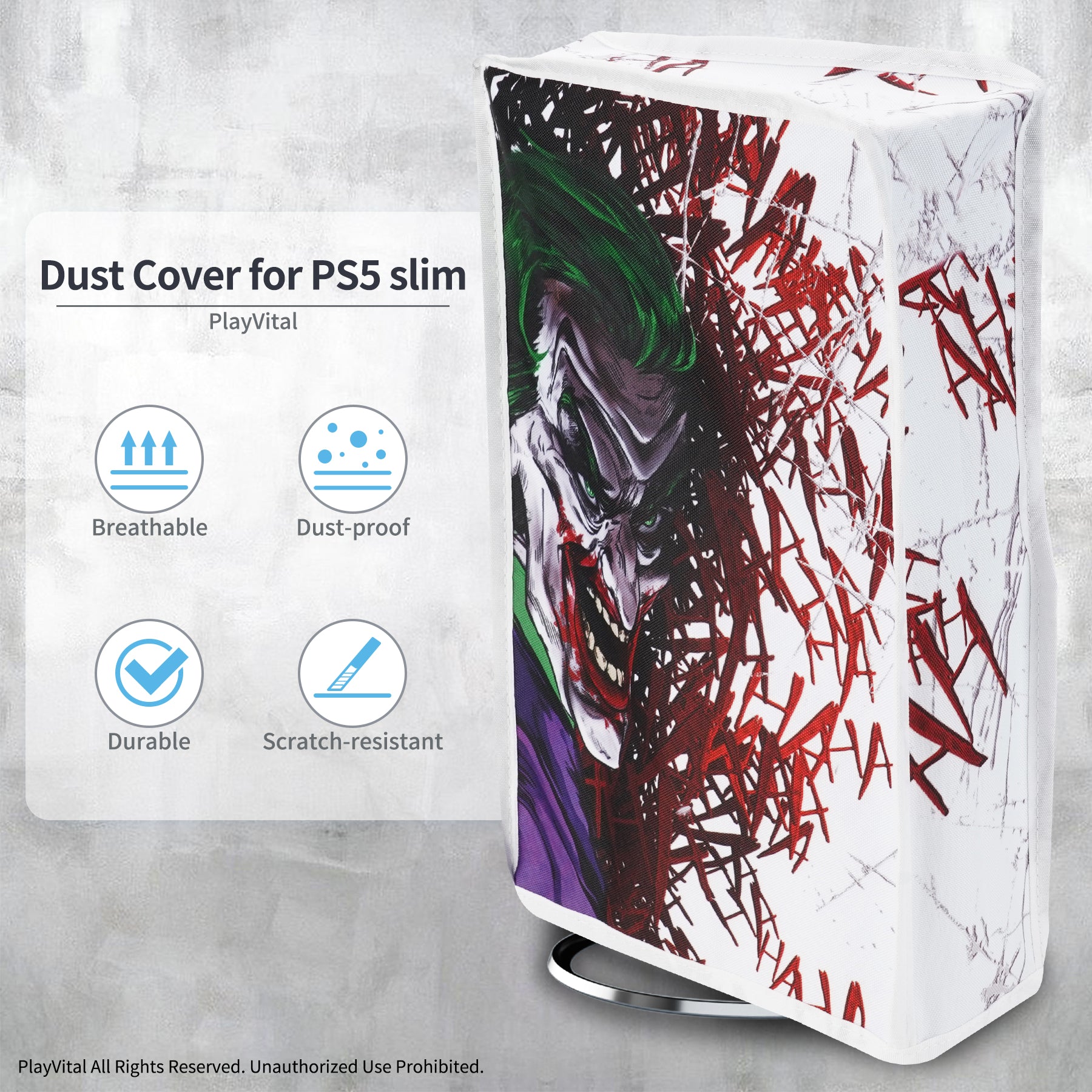 PlayVital Vertical Dust Cover for ps5 Slim Disc Edition(The New Smaller Design), Nylon Dust Proof Protector Waterproof Cover Sleeve for ps5 Slim Console - Clown Hahaha - BMYPFH002 PlayVital