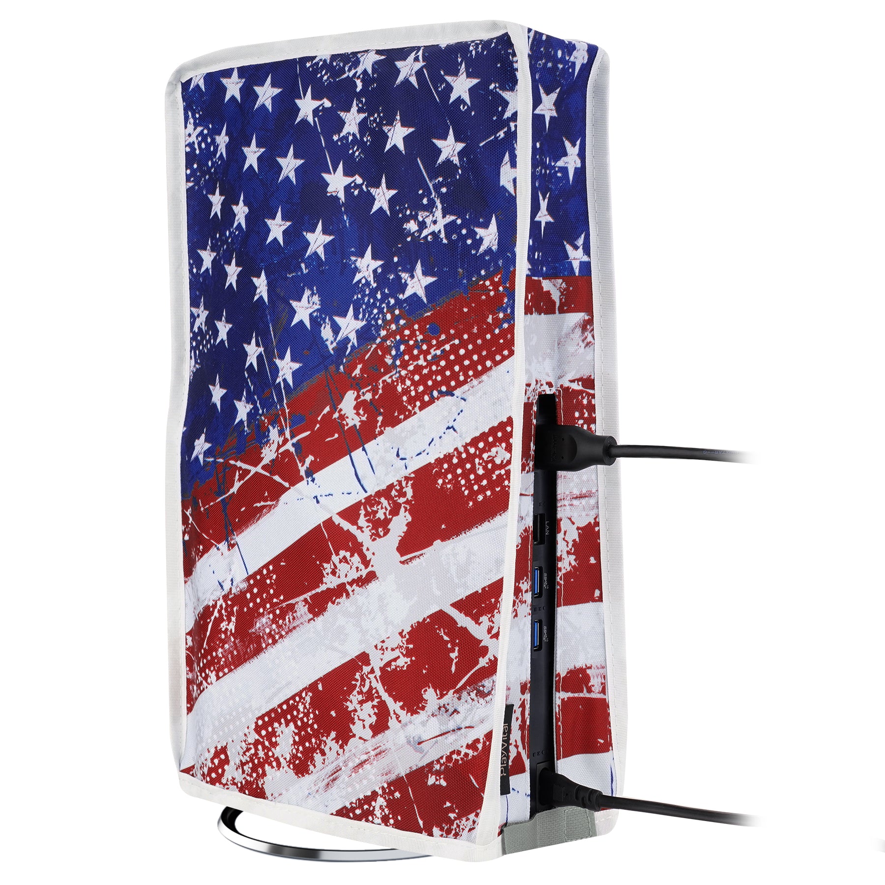 PlayVital Vertical Dust Cover for ps5 Slim Disc Edition(The New Smaller Design), Nylon Dust Proof Protector Waterproof Cover Sleeve for ps5 Slim Console - Impression US Flag - BMYPFH007 PlayVital