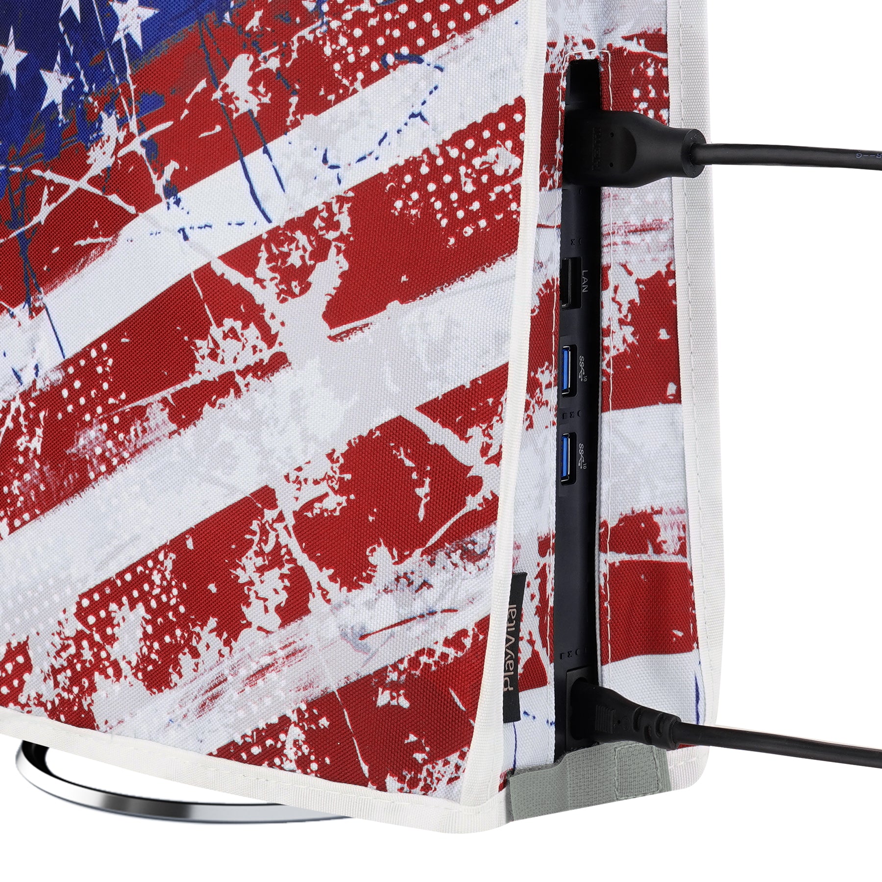 PlayVital Vertical Dust Cover for ps5 Slim Disc Edition(The New Smaller Design), Nylon Dust Proof Protector Waterproof Cover Sleeve for ps5 Slim Console - Impression US Flag - BMYPFH007 PlayVital
