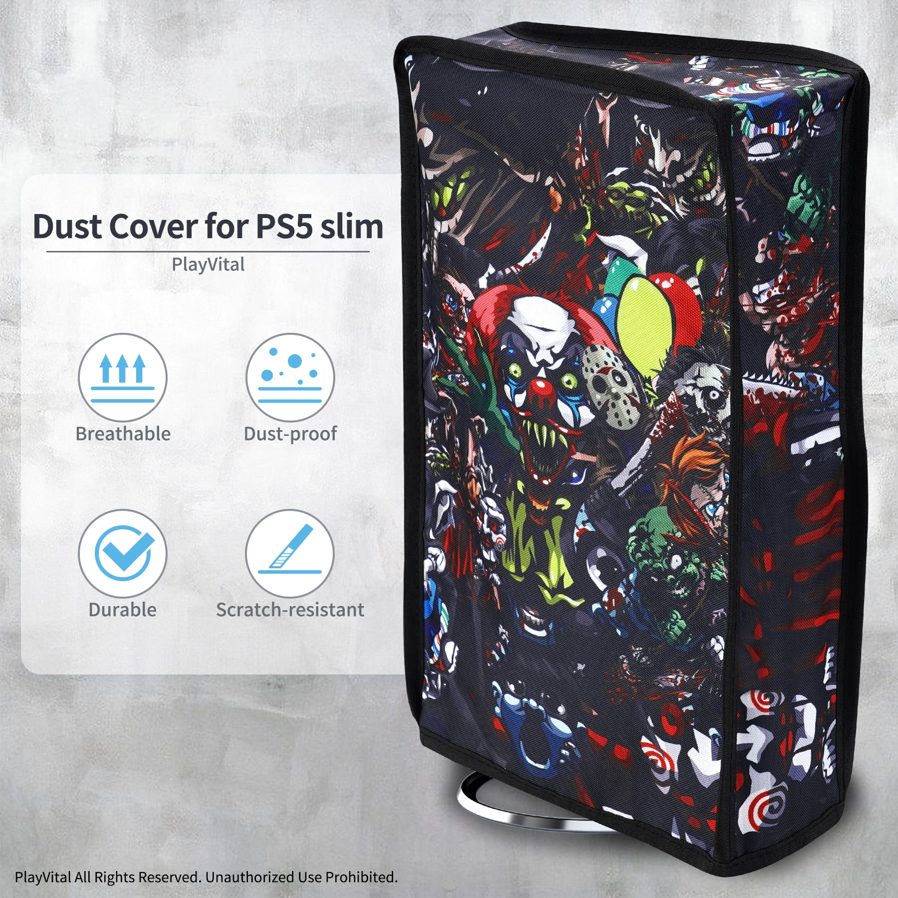 PlayVital Vertical Dust Cover for ps5 Slim Disc Edition(The New Smaller Design), Nylon Dust Proof Protector Waterproof Cover Sleeve for ps5 Slim Console - Scary Party - BMYPFH005 PlayVital