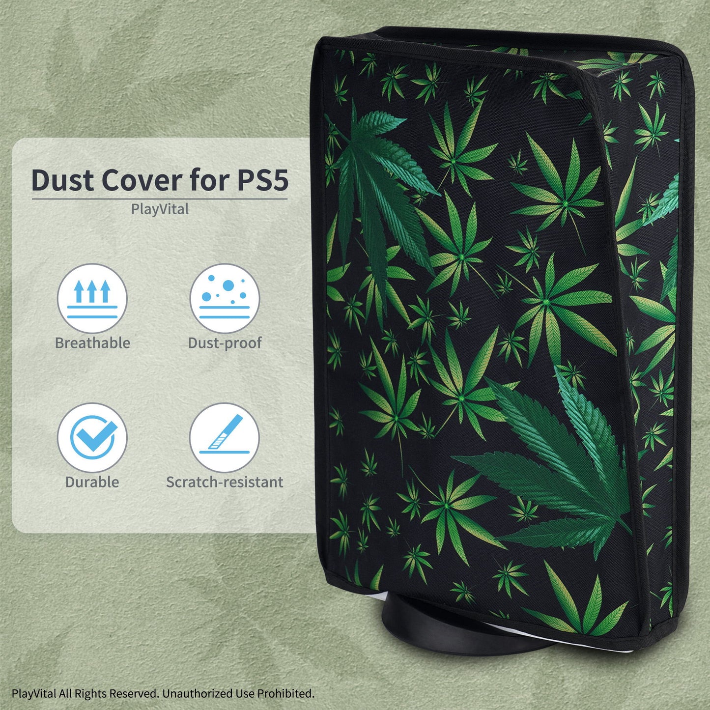 PlayVital Green Weeds Anti Scratch Waterproof Dust Cover for ps5 Console Digital Edition & Disc Edition - PFPJ137 PlayVital