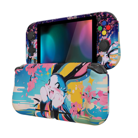 PlayVital ZealProtect Hard Shell Protective Case with Screen Protector & Thumb Grip Caps & Button Caps for NS Switch Lite - Blossom POP Bunny - PSLYR008 playvital