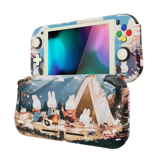 PlayVital ZealProtect Hard Shell Protective Case with Screen Protector & Thumb Grip Caps & Button Caps for NS Switch Lite - Camping Bunnies - PSLYR010 playvital