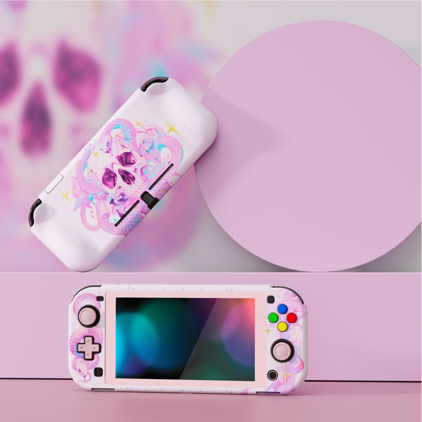 PlayVital ZealProtect Hard Shell Protective Case with Screen Protector & Thumb Grip Caps & Button Caps for NS Switch Lite - Celestial Serpent's Embrace - PSLYR006 playvital