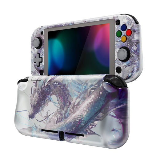 PlayVital ZealProtect Hard Shell Protective Case with Screen Protector & Thumb Grip Caps & Button Caps for NS Switch Lite - Crystal Dragon - PSLYR013 playvital