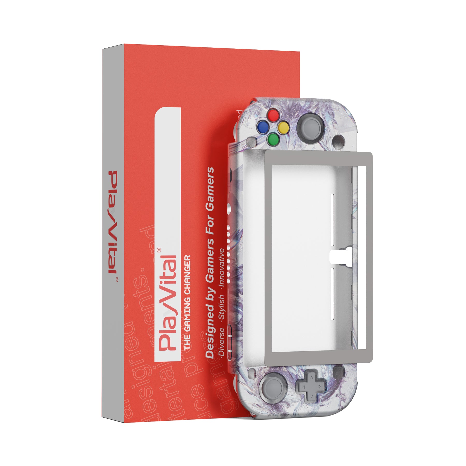 PlayVital ZealProtect Hard Shell Protective Case with Screen Protector & Thumb Grip Caps & Button Caps for NS Switch Lite - Crystal Dragon - PSLYR013 playvital