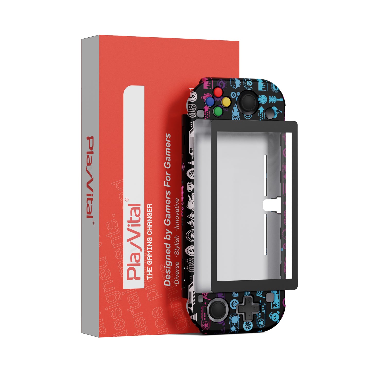 PlayVital ZealProtect Hard Shell Protective Case with Screen Protector & Thumb Grip Caps & Button Caps for NS Switch Lite - Deluxe Championship - PSLYR009 playvital