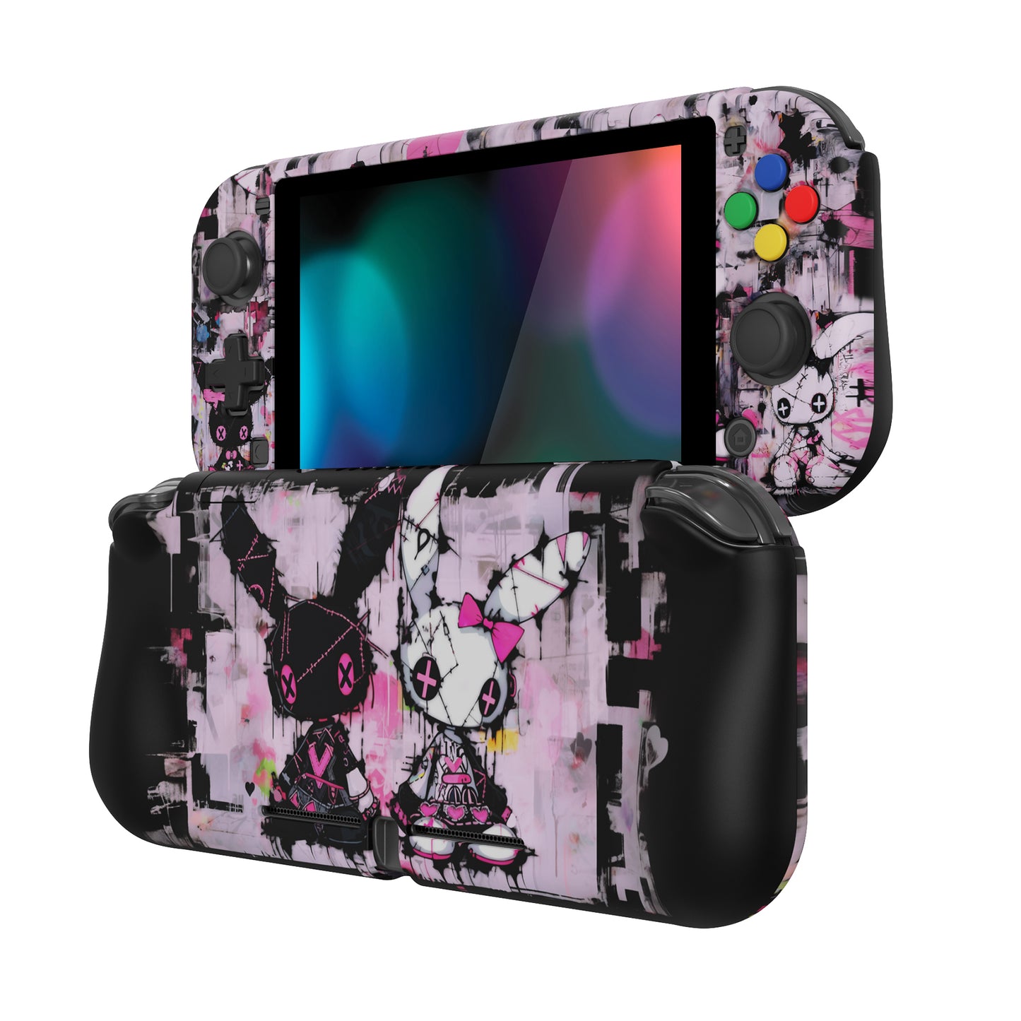 PlayVital ZealProtect Hard Shell Protective Case with Screen Protector & Thumb Grip Caps & Button Caps for NS Switch Lite - Lovely Punky Bunny - PSLYR012 playvital