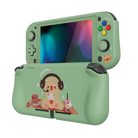 PlayVital ZealProtect Hard Shell Protective Case with Screen Protector & Thumb Grip Caps & Button Caps for NS Switch Lite - Cozy Gamer Bear - PSLYR016 playvital