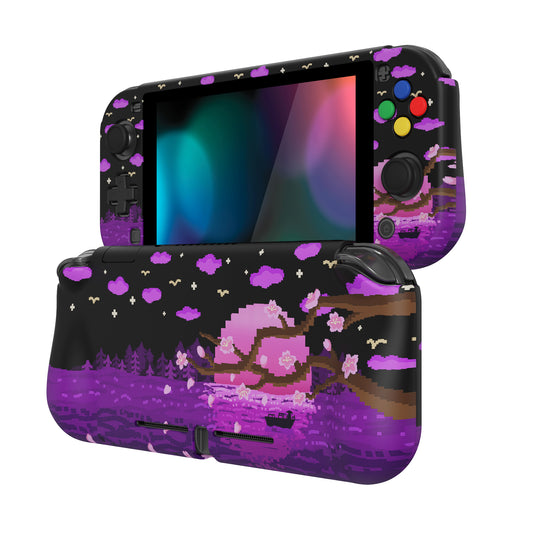 PlayVital ZealProtect Hard Shell Protective Case with Screen Protector & Thumb Grip Caps & Button Caps for NS Switch Lite - Pixel Moon Night - PSLYR015 playvital