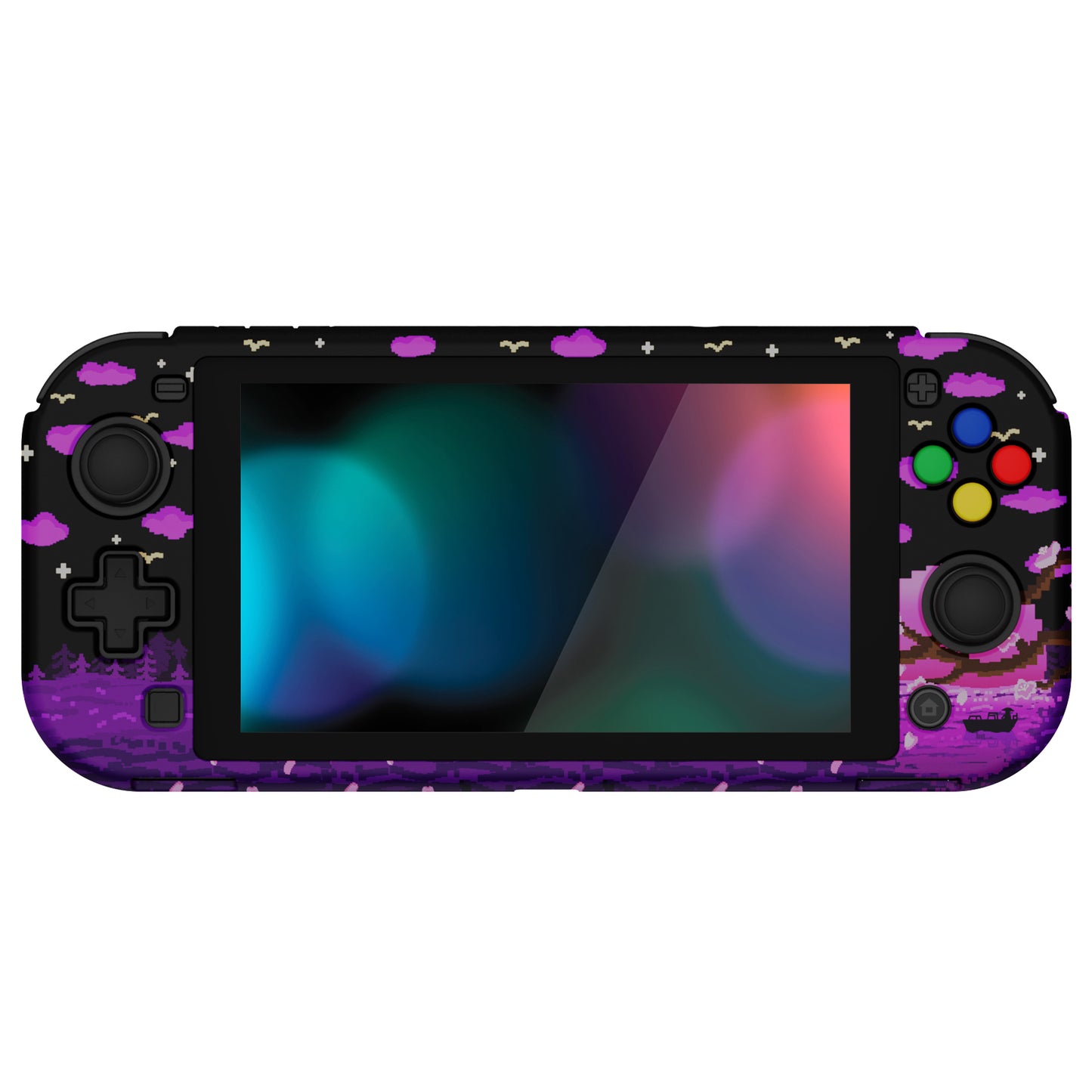 PlayVital ZealProtect Hard Shell Protective Case with Screen Protector & Thumb Grip Caps & Button Caps for NS Switch Lite - Pixel Moon Night - PSLYR015 playvital