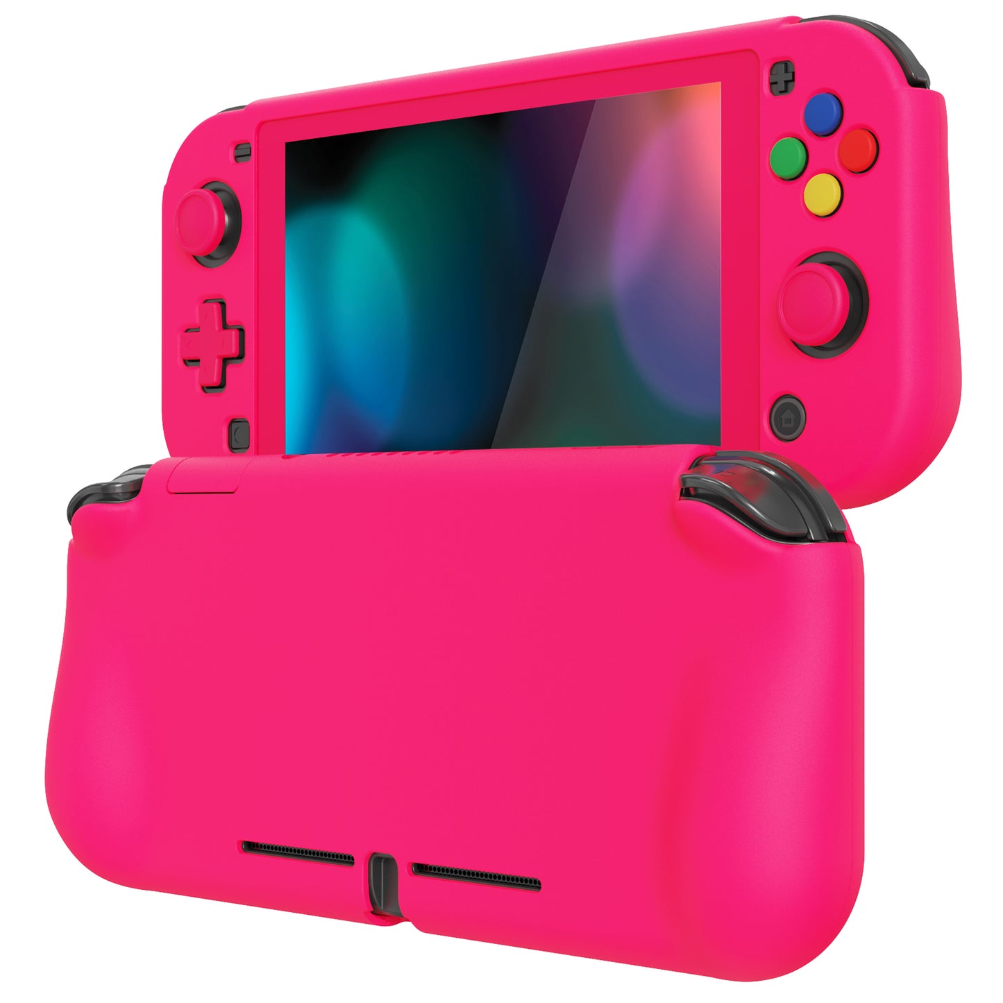 PlayVital ZealProtect Hard Shell Protective Case with Screen Protector & Thumb Grip Caps & Button Caps for Nintendo Switch Lite - Bright Pink - PSLYP3016 playvital