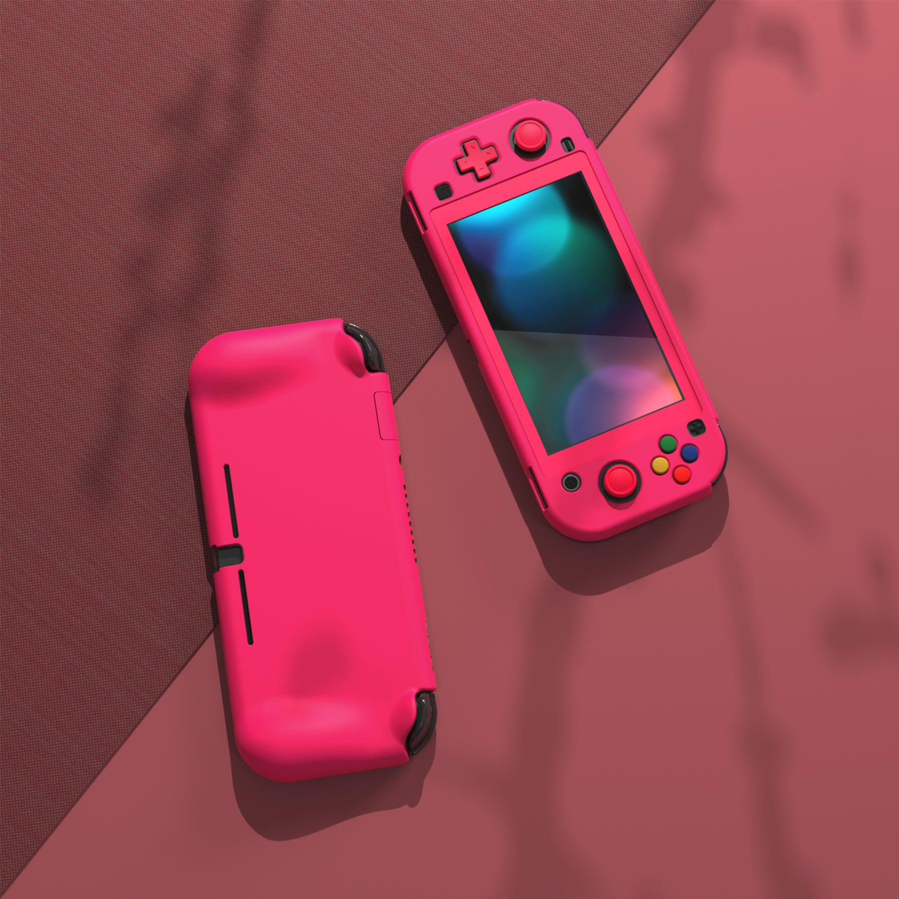 PlayVital ZealProtect Hard Shell Protective Case with Screen Protector & Thumb Grip Caps & Button Caps for Nintendo Switch Lite - Bright Pink - PSLYP3016 playvital