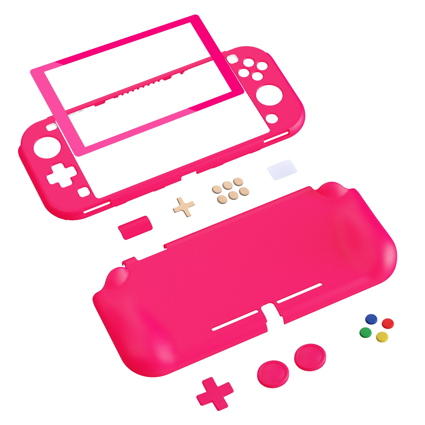 PlayVital ZealProtect Hard Shell Protective Case with Screen Protector & Thumb Grip Caps & Button Caps for Nintendo Switch Lite - Bright Pink - PSLYP3016 playvital