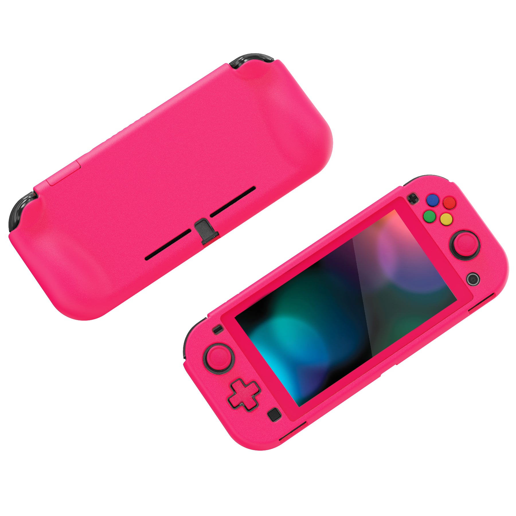 PlayVital ZealProtect Hard Shell Protective Case with Screen Protector & Thumb Grip Caps & Button Caps for Nintendo Switch Lite - Bright Pink - PSLYP3016 playvital