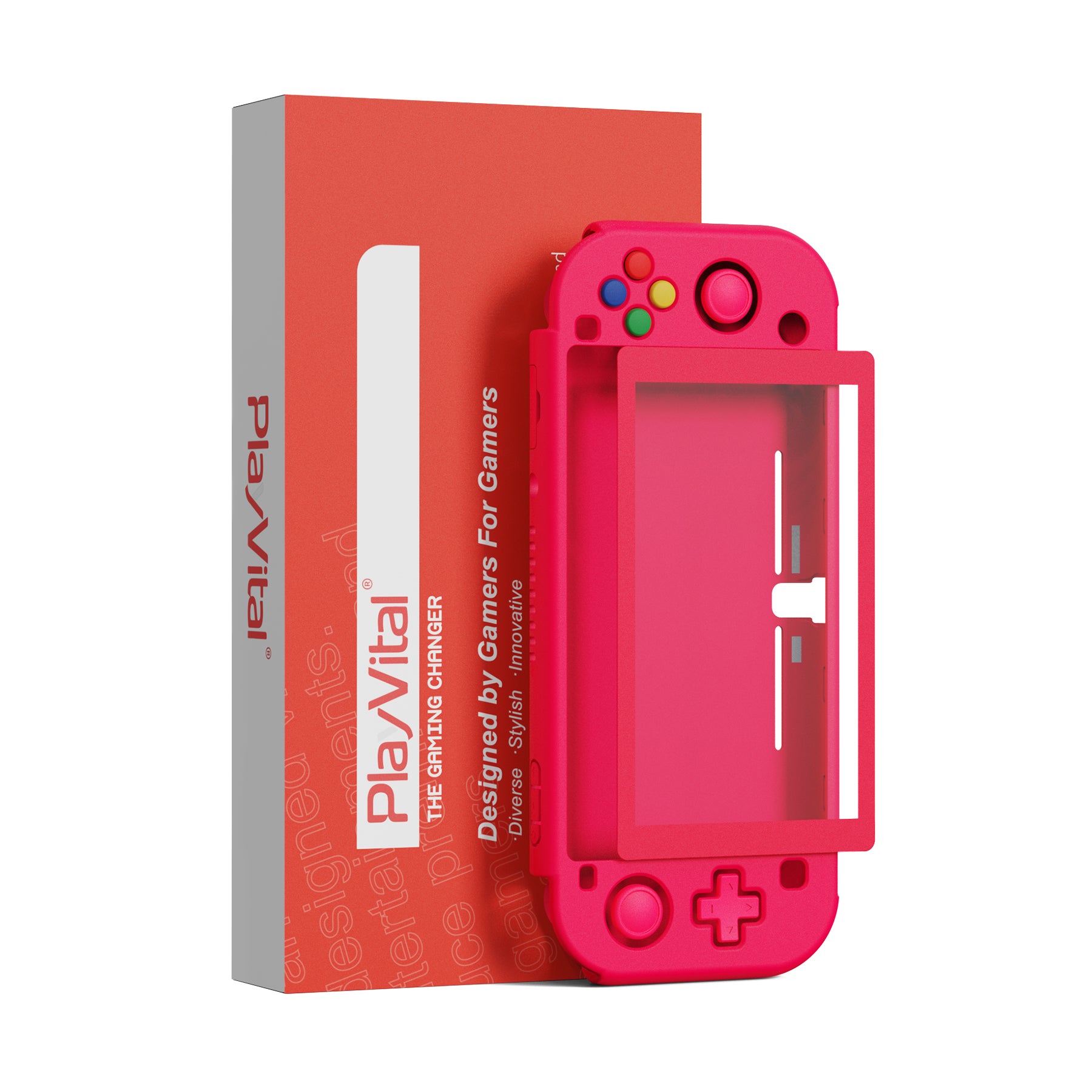 PlayVital ZealProtect Hard Shell Protective Case with Screen Protector & Thumb Grip Caps & Button Caps for Nintendo Switch Lite - Bright Pink - PSLYP3016 playvital