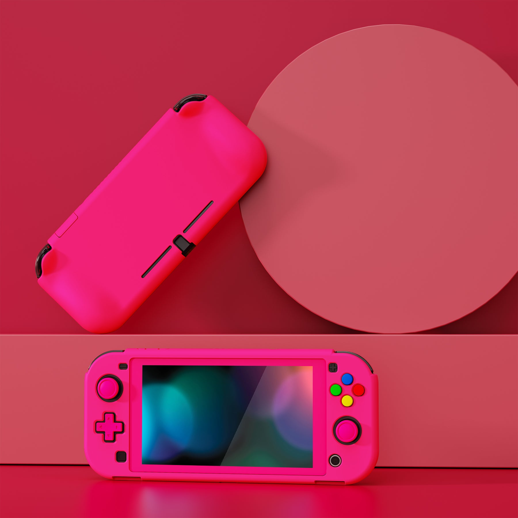 PlayVital ZealProtect Hard Shell Protective Case with Screen Protector & Thumb Grip Caps & Button Caps for Nintendo Switch Lite - Bright Pink - PSLYP3016 playvital