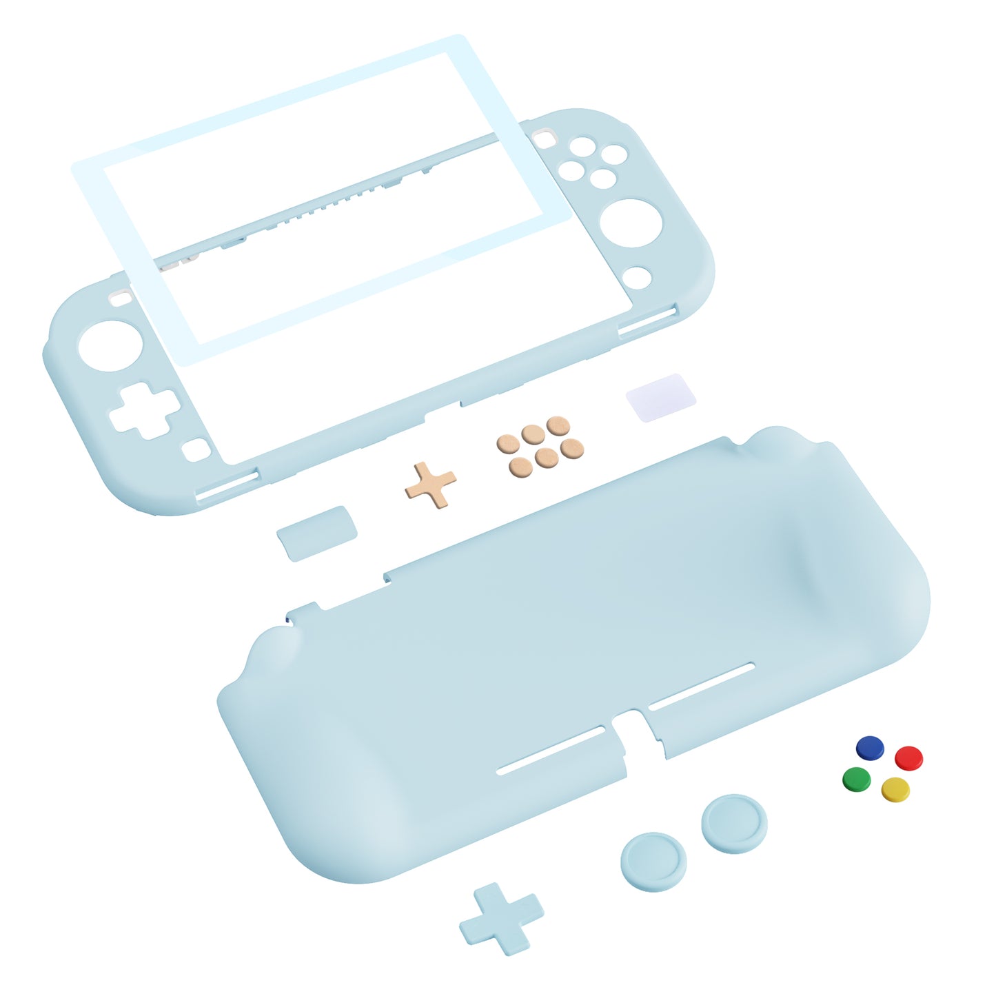 PlayVital ZealProtect Hard Shell Protective Case with Screen Protector & Thumb Grip Caps & Button Caps for Nintendo Switch Lite - Heaven Blue - PSLYP3018 playvital