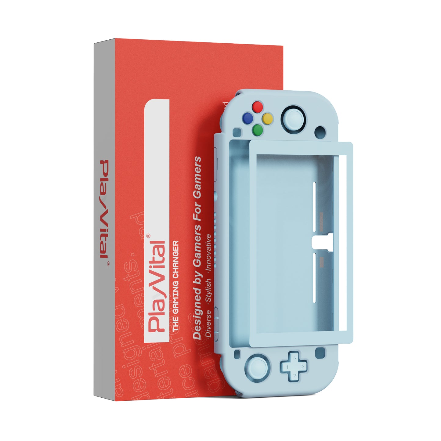 PlayVital ZealProtect Hard Shell Protective Case with Screen Protector & Thumb Grip Caps & Button Caps for Nintendo Switch Lite - Heaven Blue - PSLYP3018 playvital