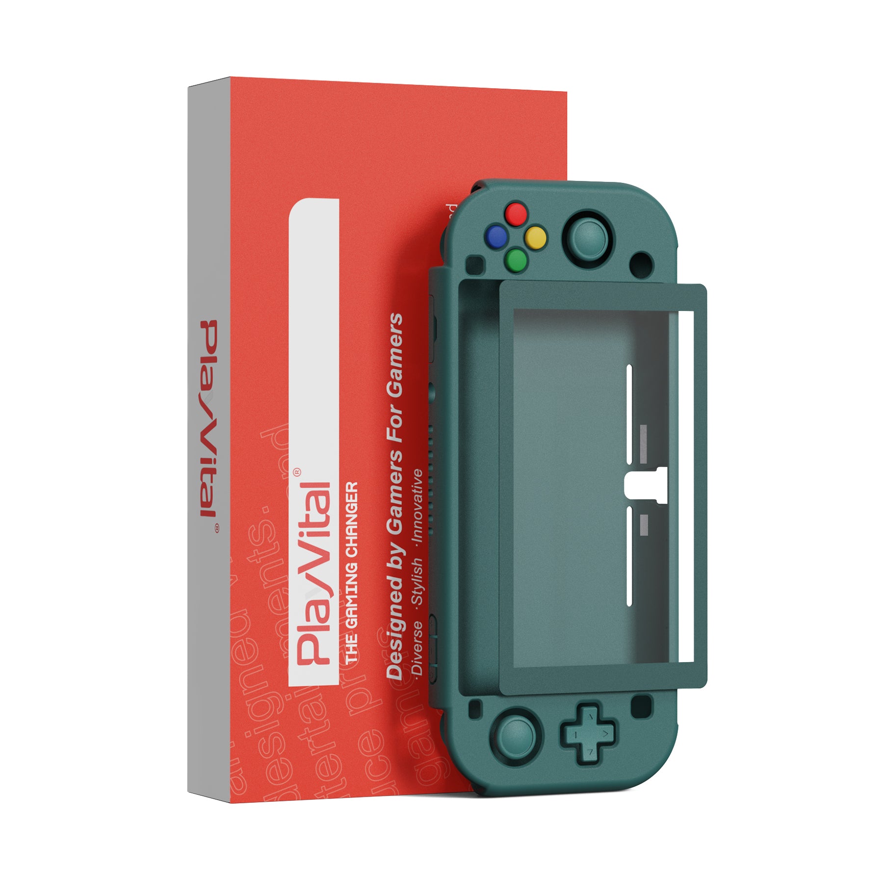 PlayVital ZealProtect Hard Shell Protective Case with Screen Protector & Thumb Grip Caps & Button Caps for Nintendo Switch Lite - Hunter Green - PSLYP3017 playvital