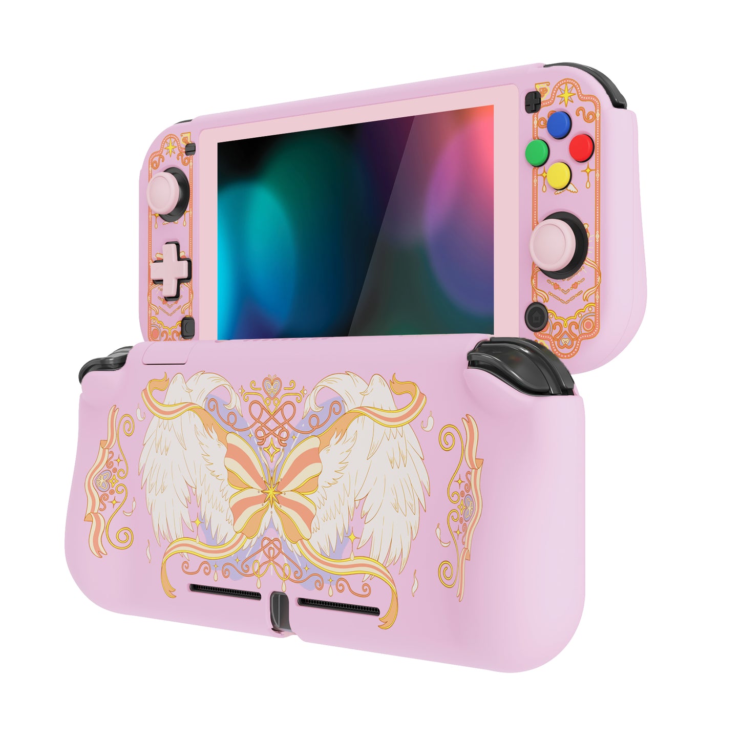 PlayVital ZealProtect Hard Shell Protective Case with Screen Protector & Thumb Grip Caps & Button Caps for Nintendo Switch Lite - Magic Wings