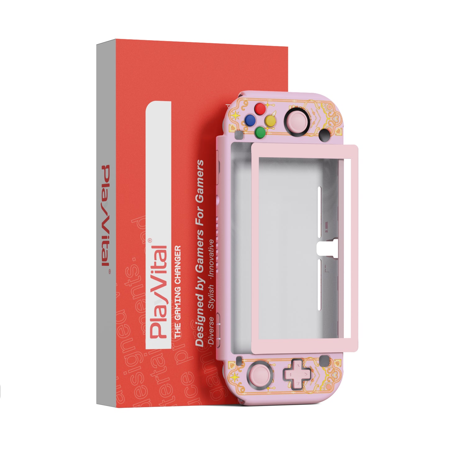 PlayVital ZealProtect Hard Shell Protective Case with Screen Protector & Thumb Grip Caps & Button Caps for Nintendo Switch Lite - Magic Wings