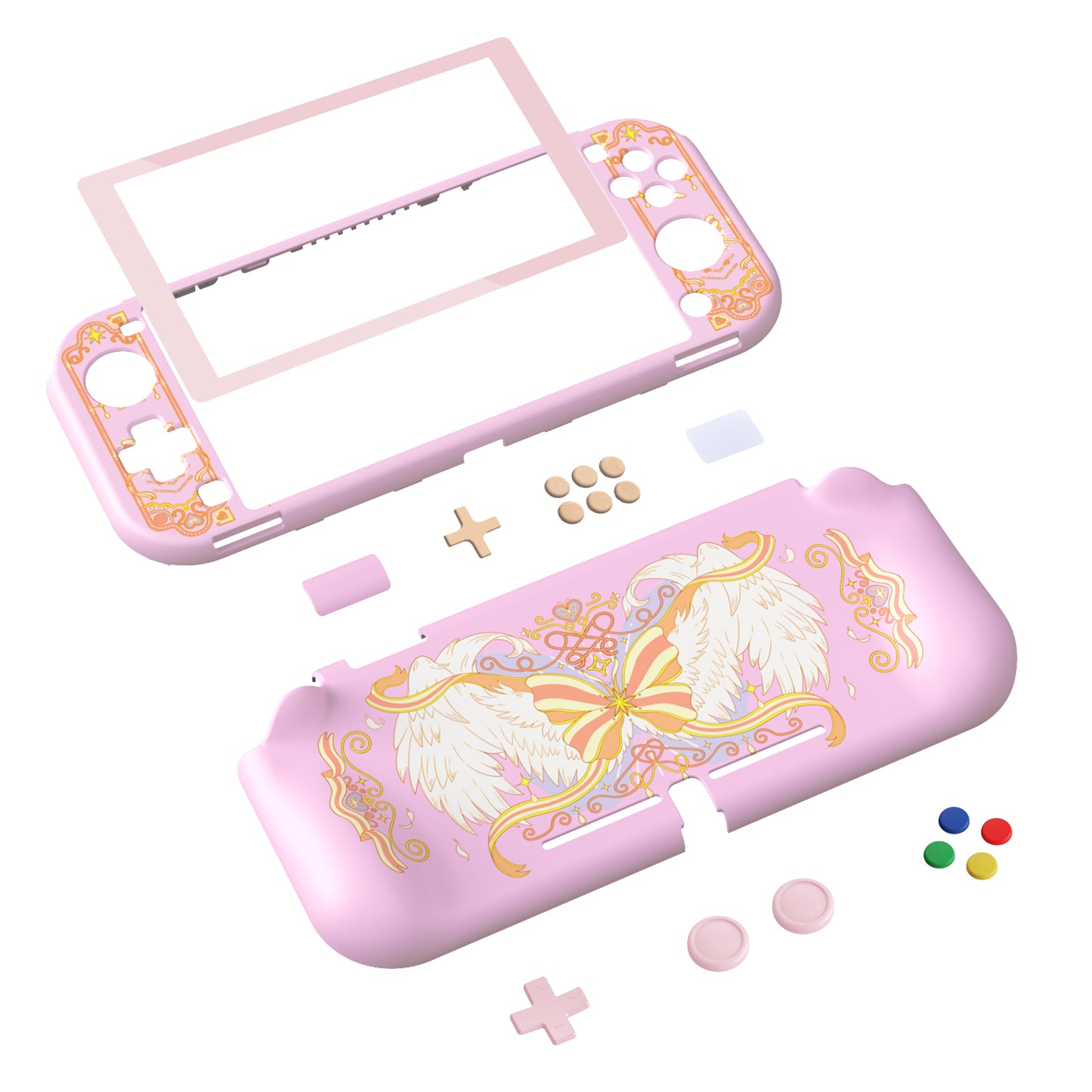 PlayVital ZealProtect Hard Shell Protective Case with Screen Protector & Thumb Grip Caps & Button Caps for Nintendo Switch Lite - Magic Wings