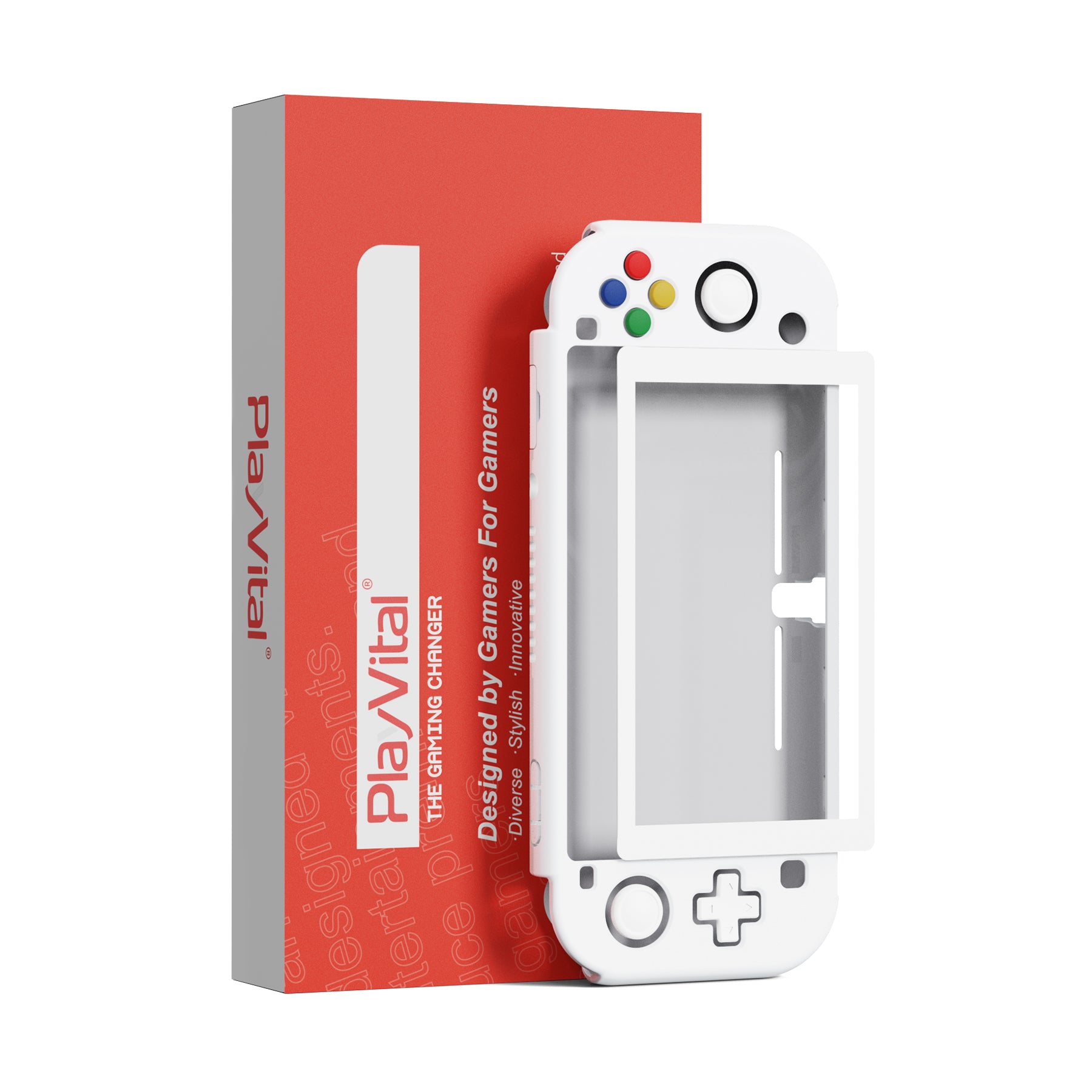 PlayVital ZealProtect Hard Shell Protective Case with Screen Protector & Thumb Grip Caps & Button Caps for Nintendo Switch Lite - White playvital