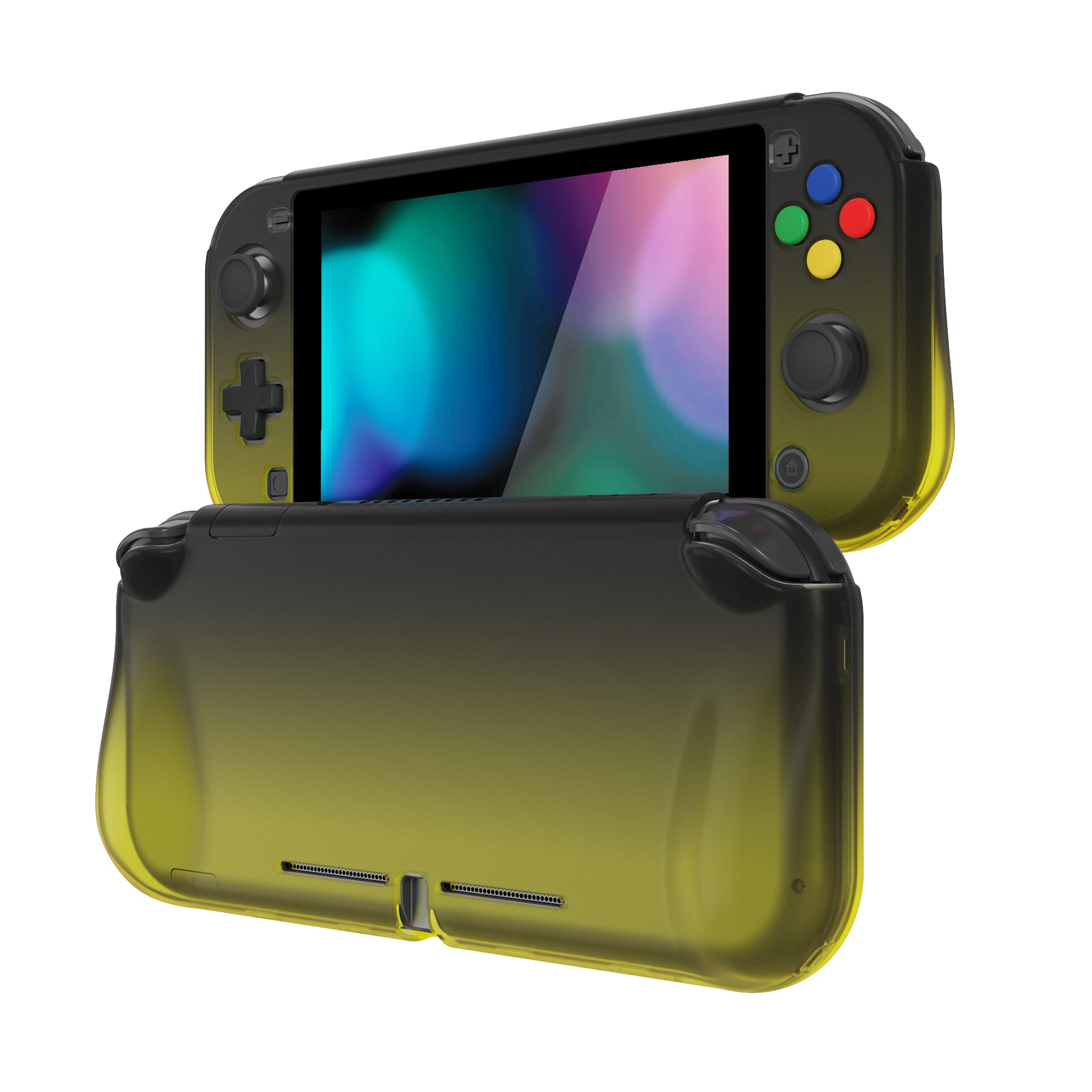 PlayVital ZealProtect Protective Case for Nintendo Switch Lite, Hard Shell Ergonomic Grip Cover for Nintendo Switch Lite w/Screen Protector & Thumb Grip Caps & Button Caps - Gradient Black Yellown - PSLYP3014 playvital