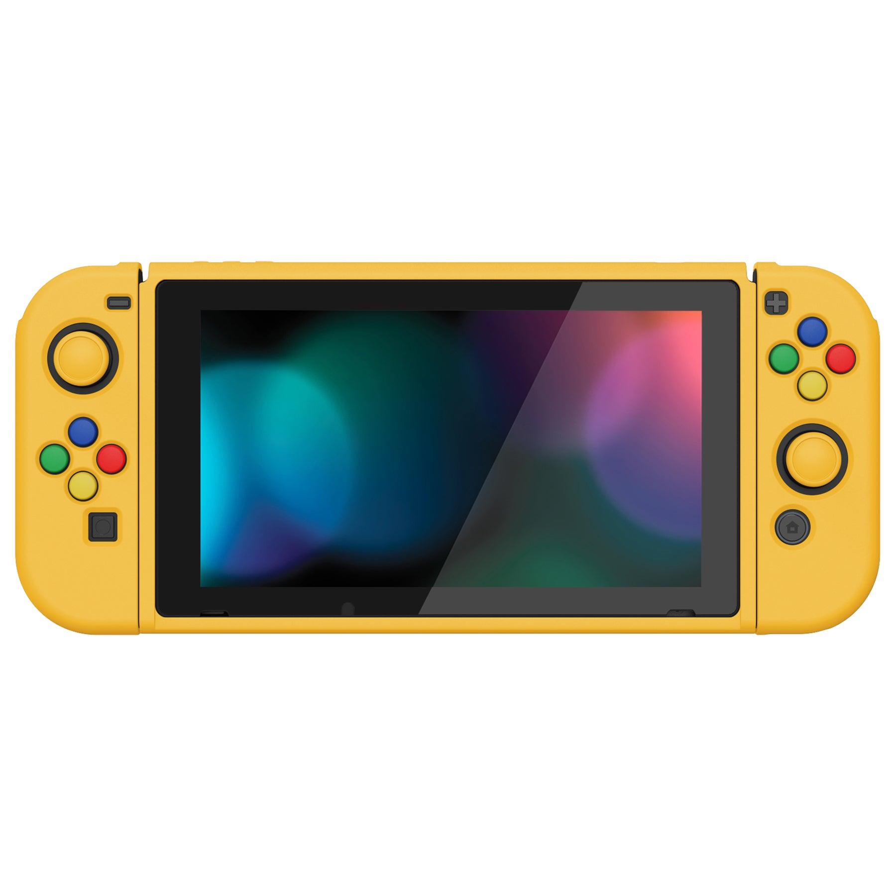 PlayVital ZealProtect Soft Protective Case for Nintendo Switch, Flexible Cover for Switch with Tempered Glass Screen Protector & Thumb Grips & ABXY Direction Button Caps - Bright Yellow - RNSYM5009 playvital
