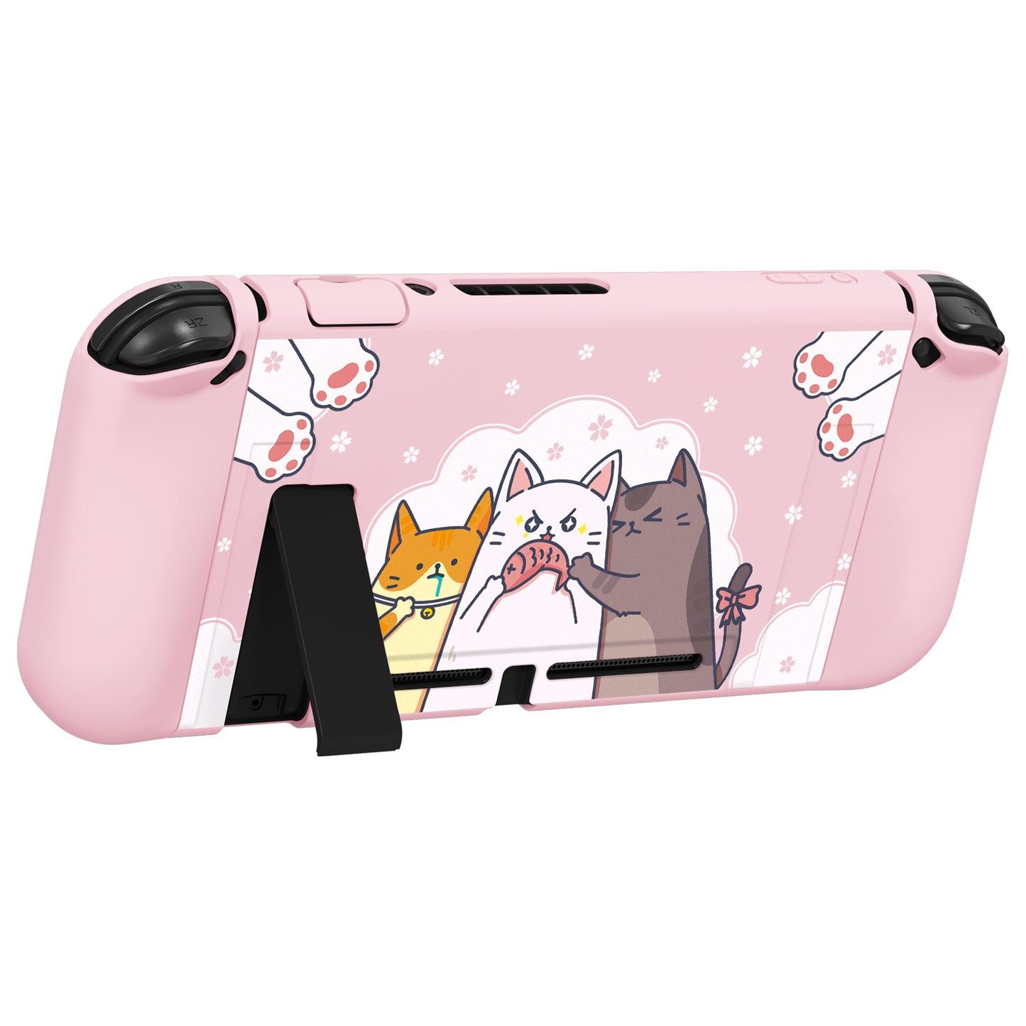 PlayVital ZealProtect Soft Protective Case for Nintendo Switch, Flexible Cover for Switch with Tempered Glass Screen Protector & Thumb Grips & ABXY Direction Button Caps - Hungry Kitties - RNSYV6044 playvital