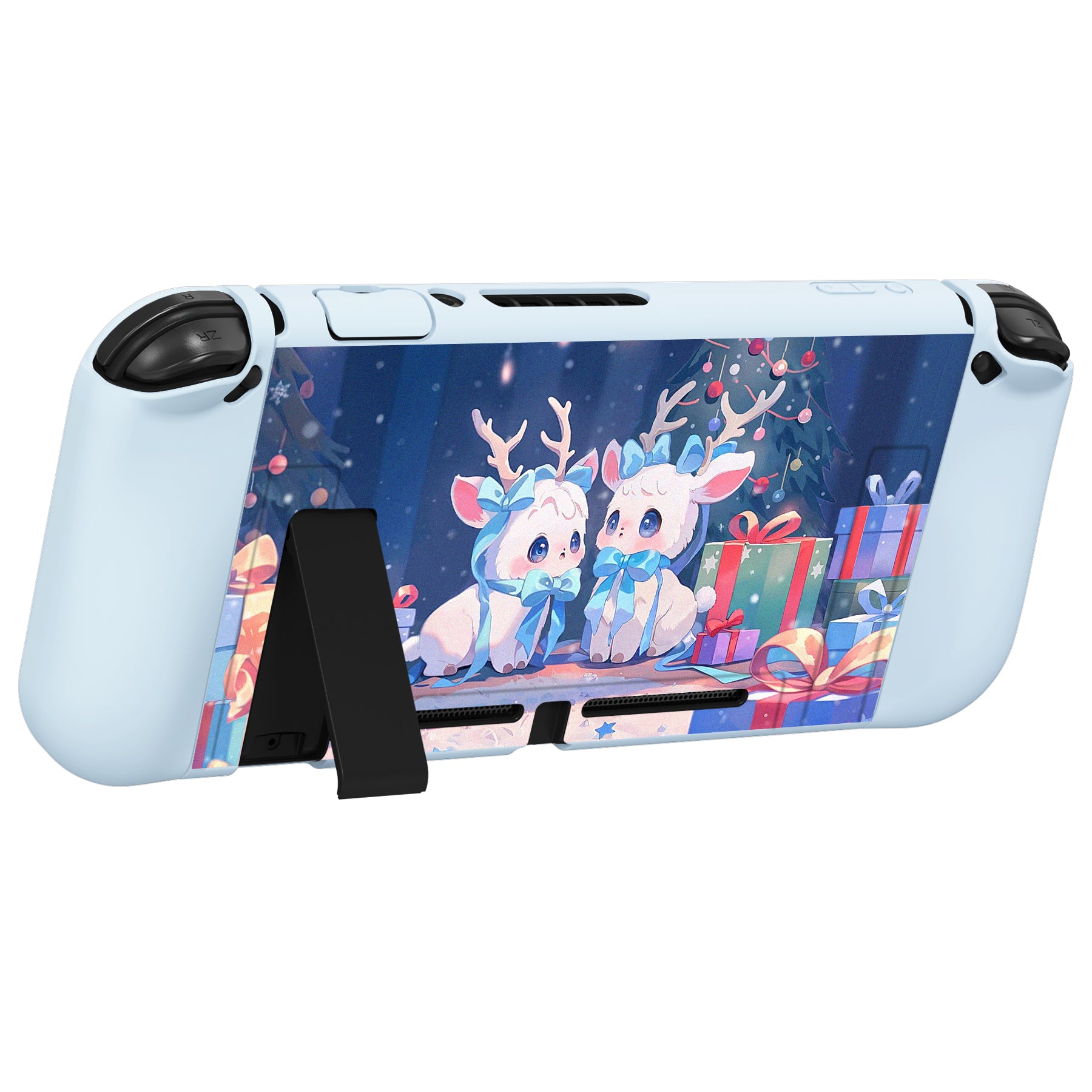 PlayVital ZealProtect Soft Protective Case for Nintendo Switch, Flexible Cover for Switch with Tempered Glass Screen Protector & Thumb Grips & ABXY Direction Button Caps - Santa Deer - RNSYV6052 playvital