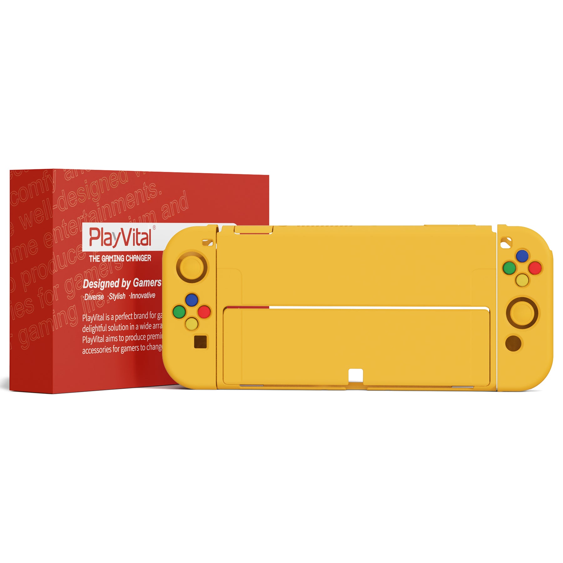 PlayVital ZealProtect Soft Protective Case for Switch OLED, Flexible Protector Joycon Grip Cover for Switch OLED with Thumb Grip Caps & ABXY Direction Button Caps - Bright Yellow - XSOYM5008 playvital