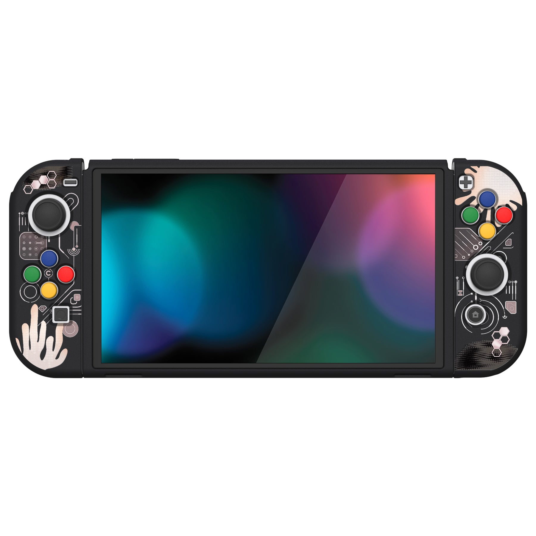 PlayVital ZealProtect Soft Protective Case for Switch OLED, Flexible Protector Grip Cover for Switch OLED with Thumb Grip Caps & ABXY Direction Button Caps - Silver Splatter - XSOYV6045 playvital
