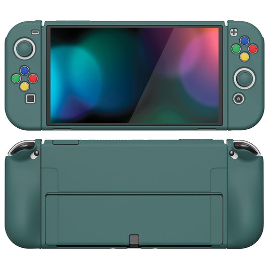 PlayVital ZealProtect Soft Protective Case for Switch OLED, Flexible Protector Joycon Grip Cover for Switch OLED with Thumb Grip Caps & ABXY Direction Button Caps - Hunter Green - XSOYM5007 playvital