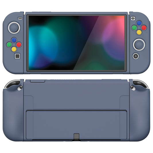 PlayVital ZealProtect Soft Protective Case for Switch OLED, Flexible Protector Joycon Grip Cover for Switch OLED with Thumb Grip Caps & ABXY Direction Button Caps - Slate Gray - XSOYM5011 playvital