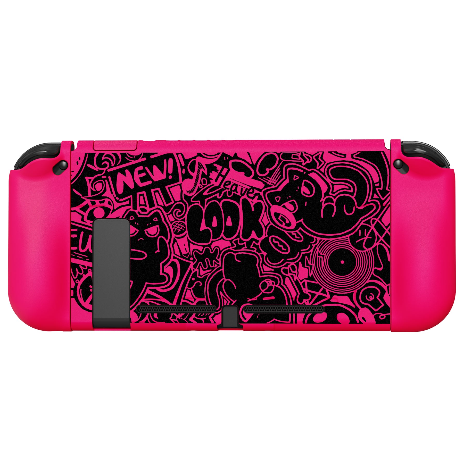 PlayVital ZealProtect Soft TPU Slim Protective Case with Tempered Glass Screen Protector & Thumb Grips & ABXY Direction Button Caps for Nintendo Switch - VV & Bright Pink playvital