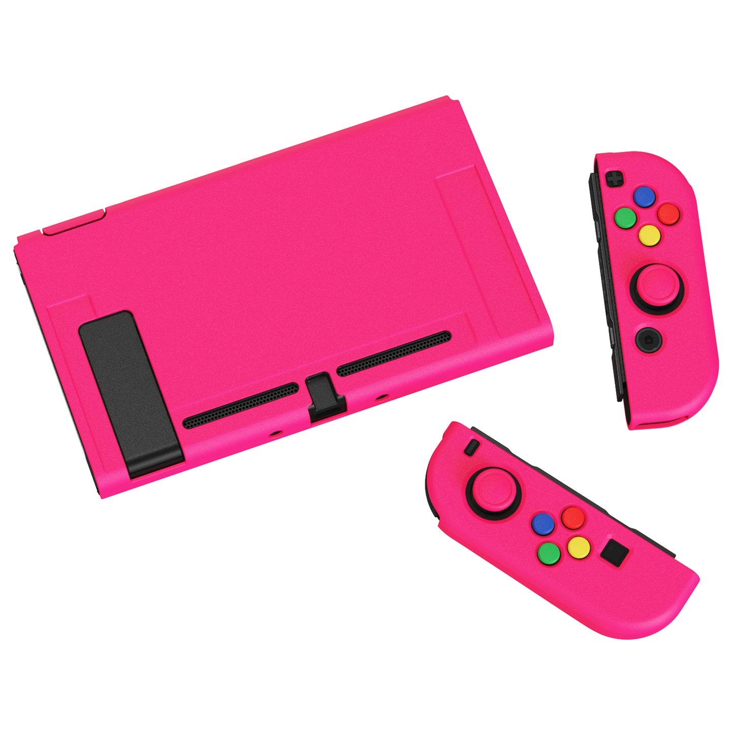 PlayVital ZealProtect Soft TPU Slim Protective Case with Tempered Glass Screen Protector & Thumb Grips & ABXY Direction Button Caps for Nintendo Switch - Bright Pink playvital