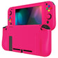 PlayVital ZealProtect Soft TPU Slim Protective Case with Tempered Glass Screen Protector & Thumb Grips & ABXY Direction Button Caps for Nintendo Switch - Bright Pink playvital