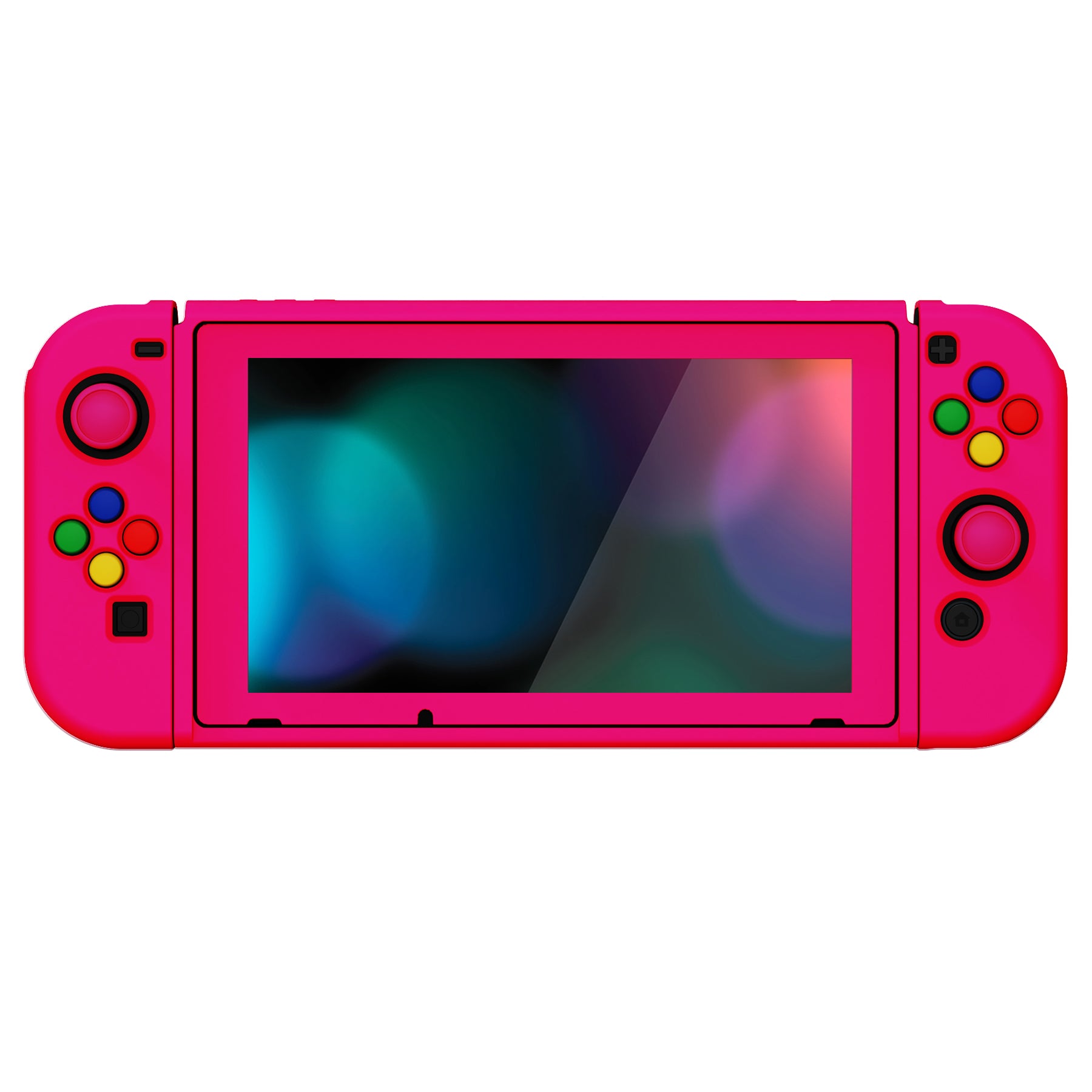 PlayVital ZealProtect Soft TPU Slim Protective Case with Tempered Glass Screen Protector & Thumb Grips & ABXY Direction Button Caps for Nintendo Switch - Bright Pink playvital