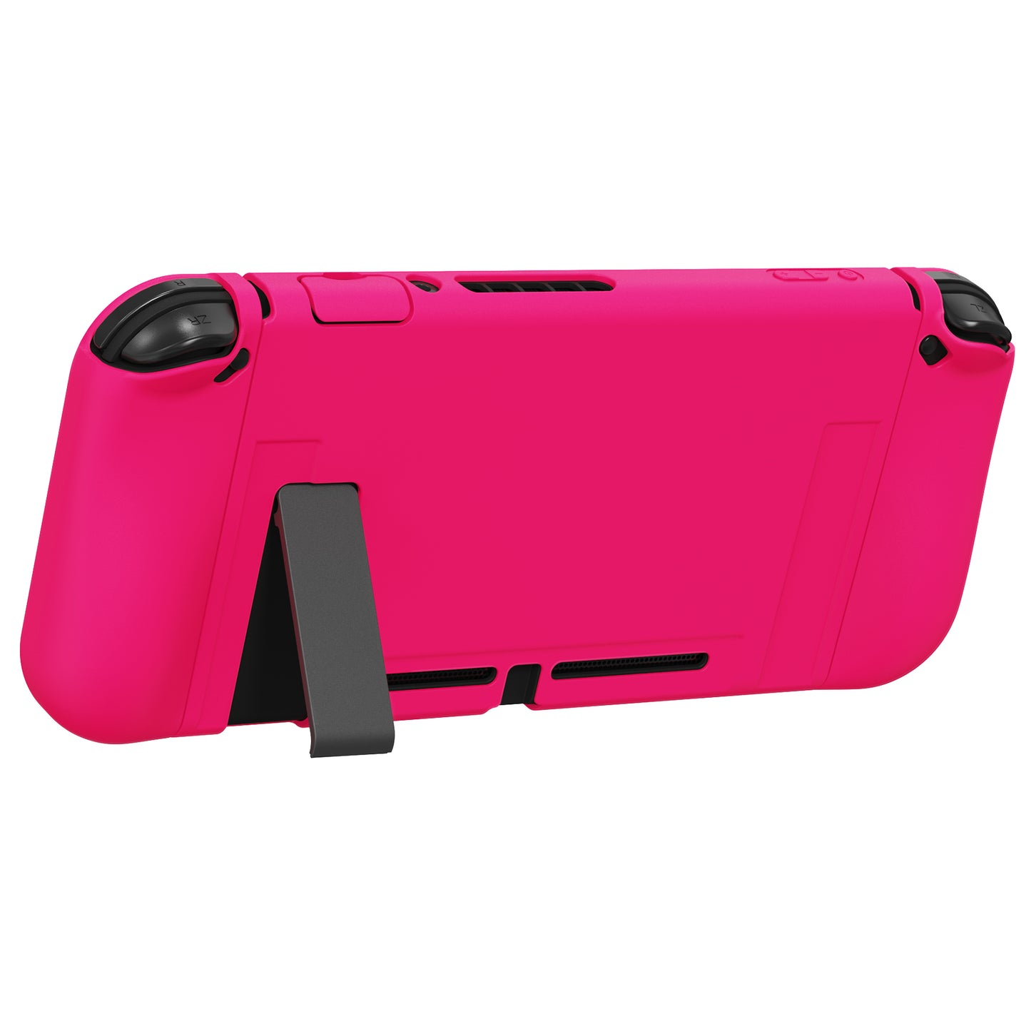 PlayVital ZealProtect Soft TPU Slim Protective Case with Tempered Glass Screen Protector & Thumb Grips & ABXY Direction Button Caps for Nintendo Switch - Bright Pink playvital