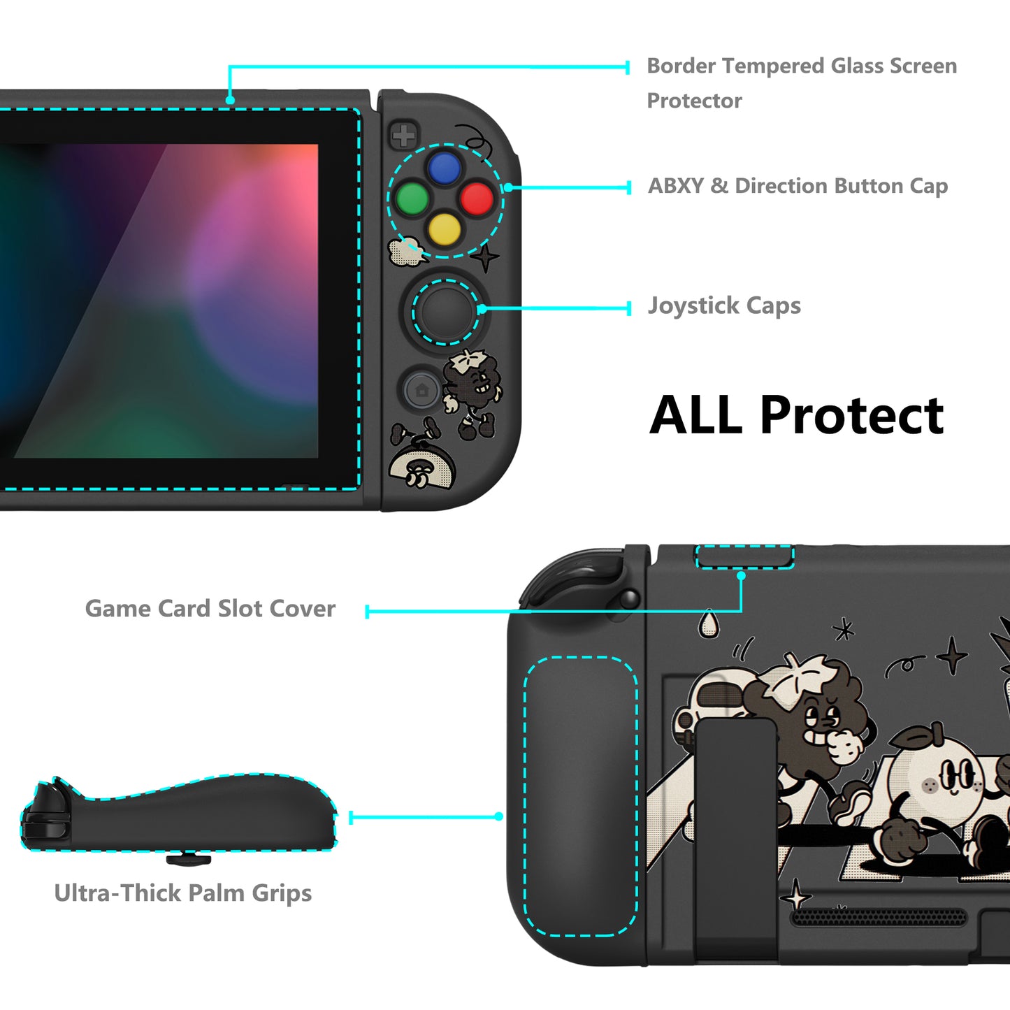 PlayVital ZealProtect Soft TPU Slim Protective Case with Tempered Glass Screen Protector & Thumb Grips & ABXY Direction Button Caps for Nintendo Switch - Fruit Road - RNSYV6062 playvital