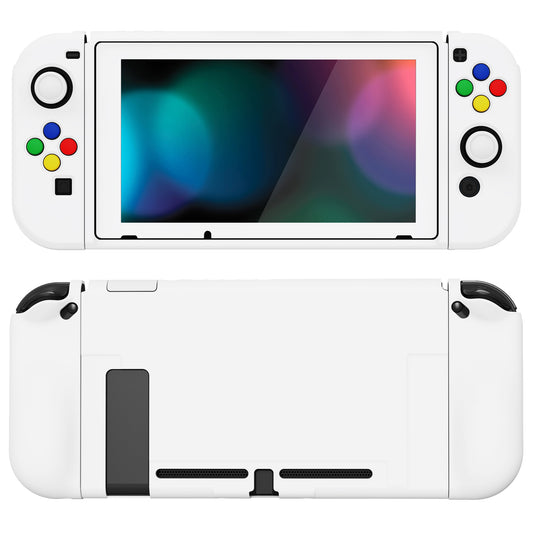 PlayVital ZealProtect Soft TPU Slim Protective Case with Tempered Glass Screen Protector & Thumb Grips & ABXY Direction Button Caps for Nintendo Switch - White playvital