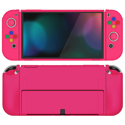 PlayVital ZealProtect Soft TPU Slim Protective Case with Thumb Grip Caps & ABXY Direction Button Caps for Nintendo Switch OLED - Bright Pink playvital