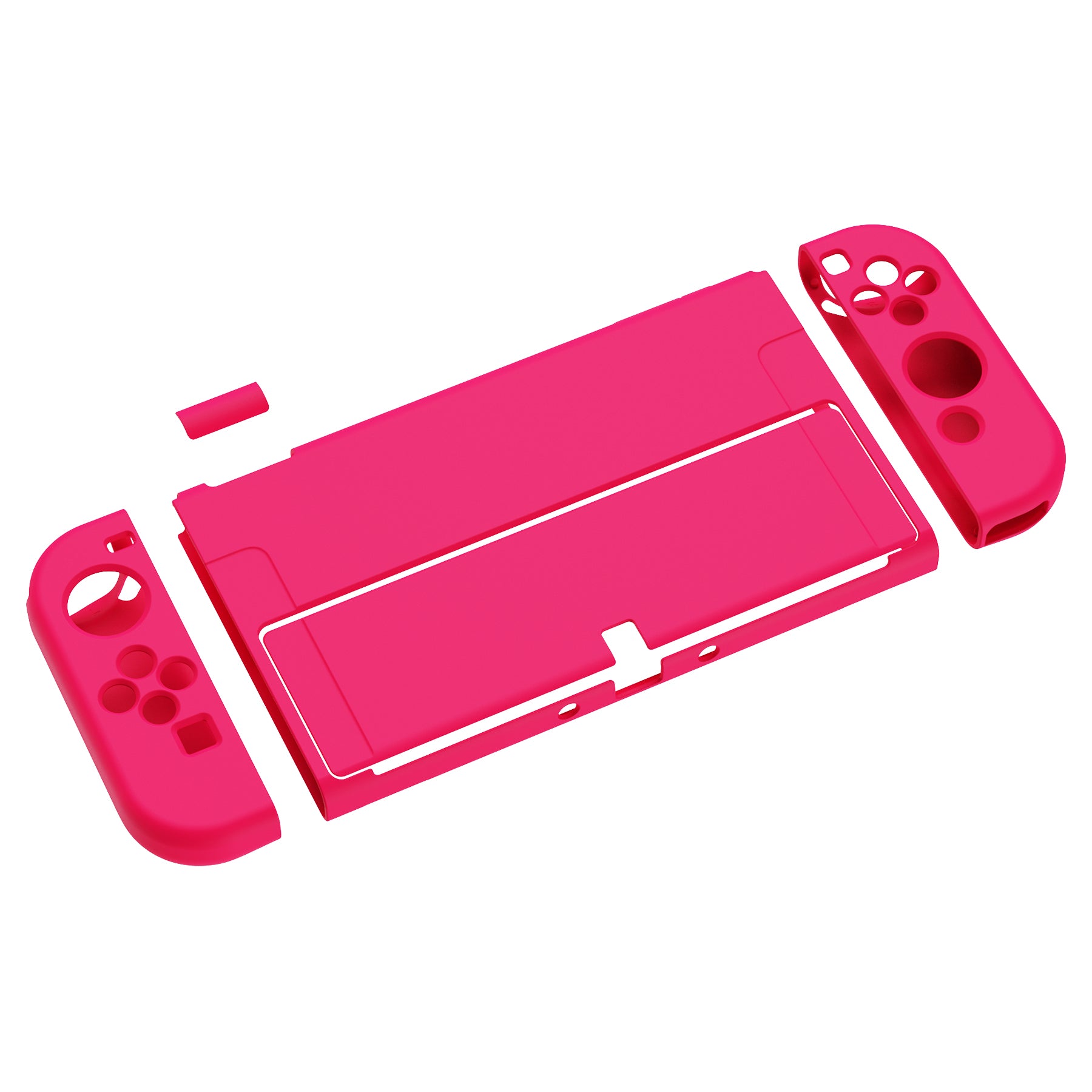 PlayVital ZealProtect Soft TPU Slim Protective Case with Thumb Grip Caps & ABXY Direction Button Caps for Nintendo Switch OLED - Bright Pink playvital